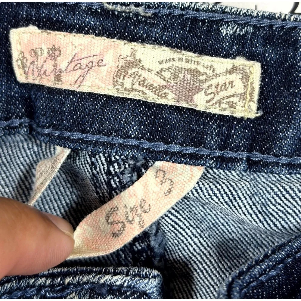 Vanilla Star Jeans Womens 3 Blue Denim Paint Splatter Skinny Leg Boho Streetwear